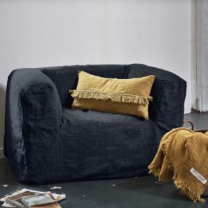 Fauteuil en lin bleu nuit