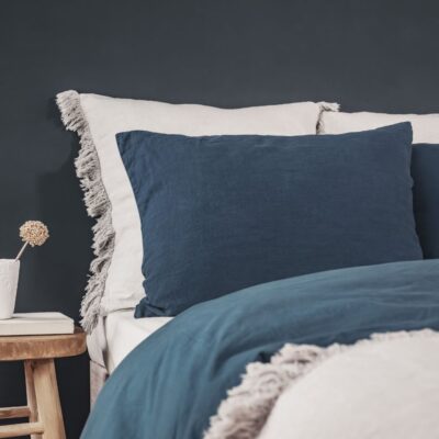 Taie d'oreiller en lin lavé et coton de percale DOLBY Navy