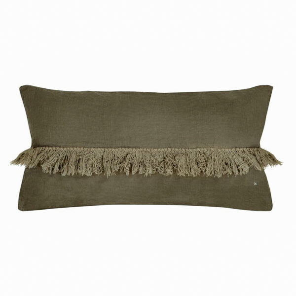 FOX - Kaki - Fringed Cushion - 30x60cm (Cushioning Included)