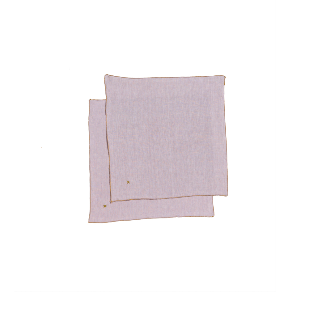 Lot de 4 serviettes de table en lin à surpiqûres contrastées 1 Lot de 4 serviettes de table en lin à surpiqûres contrastées