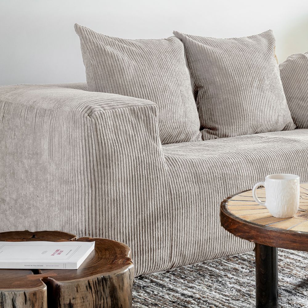Canapé 4 Places Moderne Taupe – 250x188x76 Cm, Tissu Respirant, Pieds Coniques