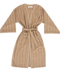 Kimono long en laine et à rayures marron