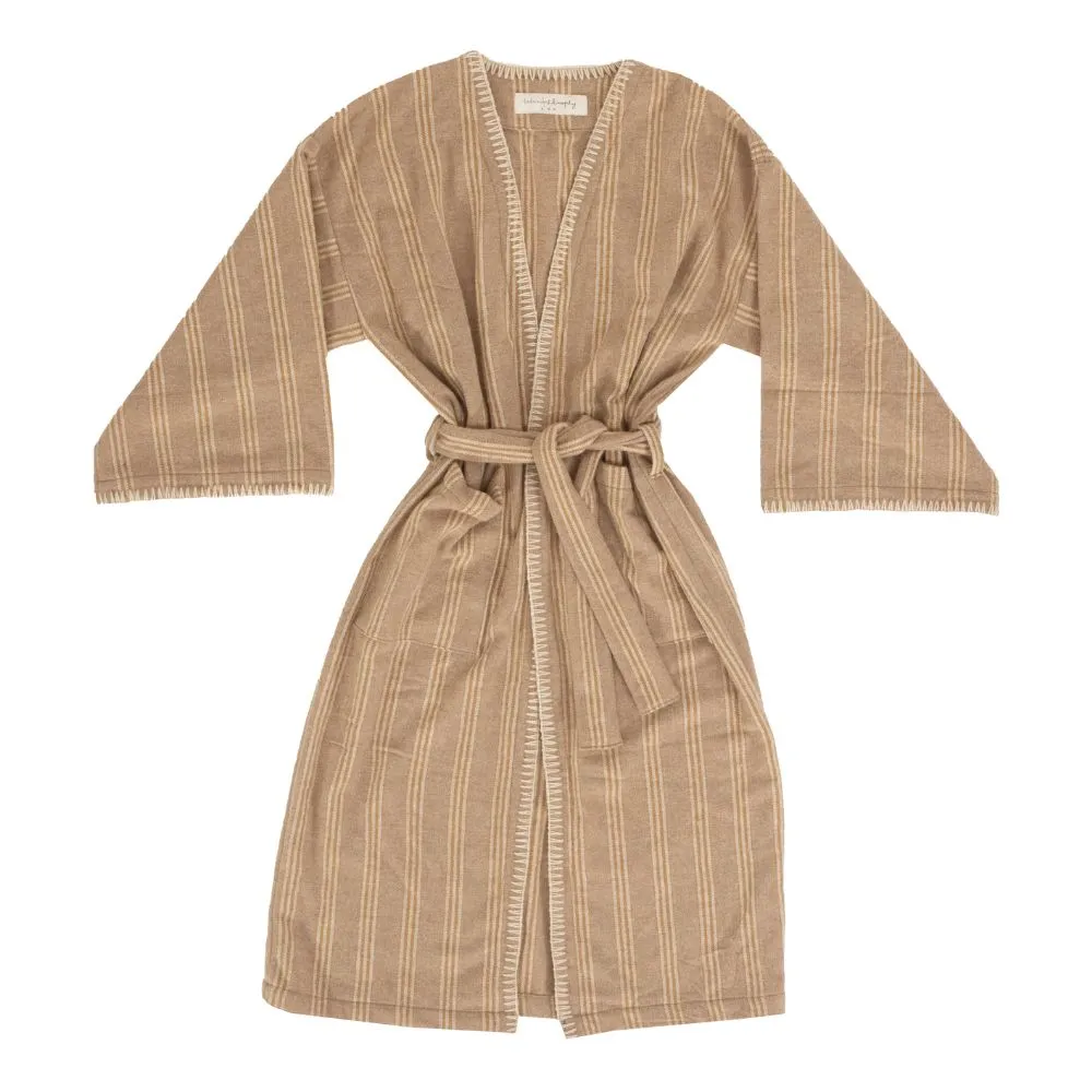 Kimono long en laine et à rayures marron