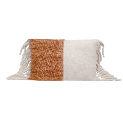 Coussin en laine bicolore blanc et biscuit