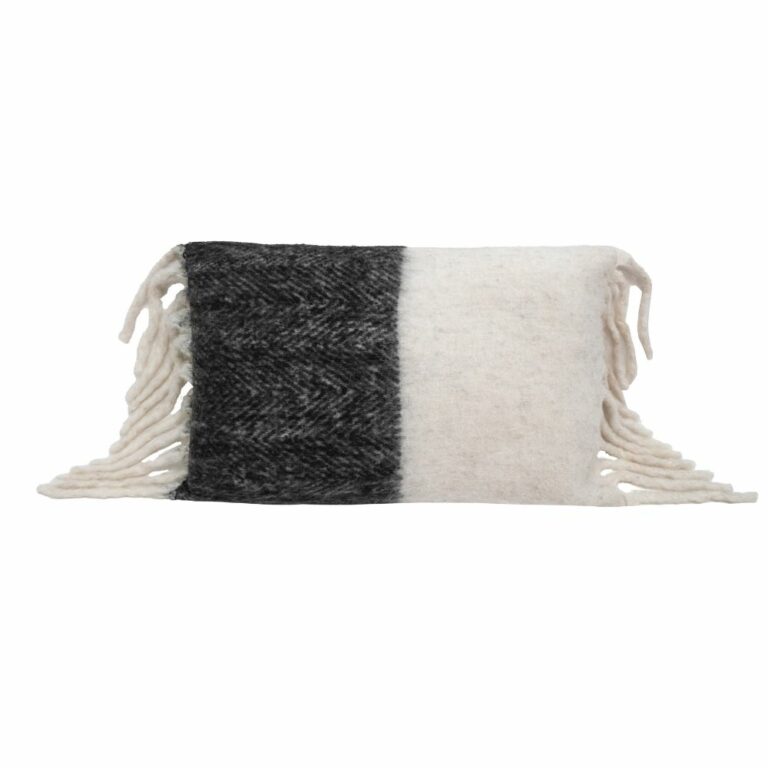Coussin en laine bicolore noir et blanc