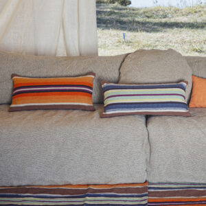 Coussin à rayures colorées TABOU orange et bluesky