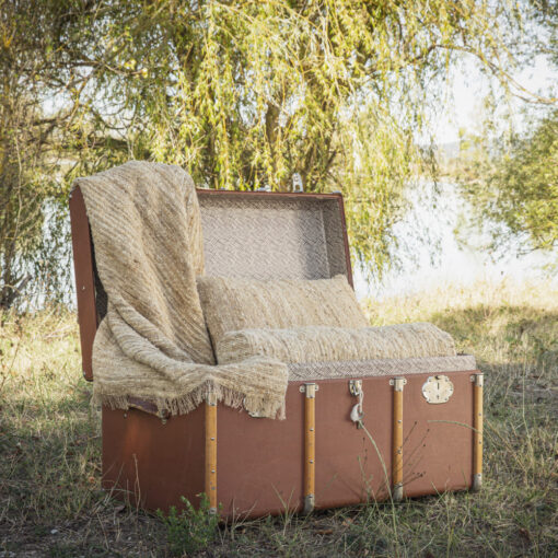 plaid franges, coloris miel-GARANCE et coussins GWENN et GISELE