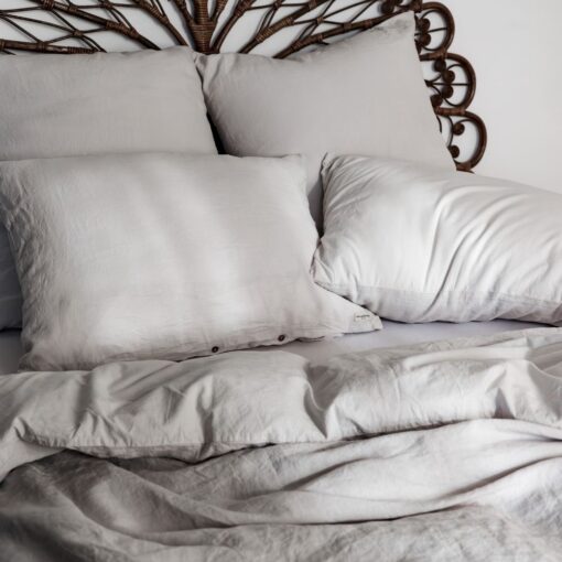 Taie d'oreiller en lin lavé et coton de percale, coloris Plume