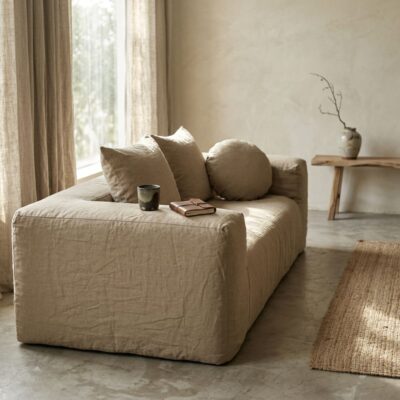 Canapé en lin 3 places en lin lavé URBAN COOPL Savane