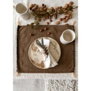 Lot de 2 sets de table en coton - Modèle EGG, coloris bronze