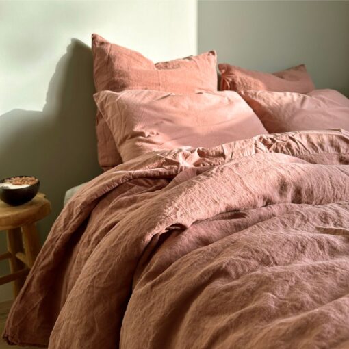 Linge de lit en lin et coton, coloris ROSEBUD