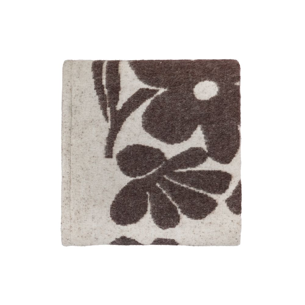 Couvre-lit en laine à motifs fleuris 1 Couvre-lit ou jeté de lit ou boutis en laine à motif fleurie 240x240,, MARNI, coloris Cacao, thème fleur de laine