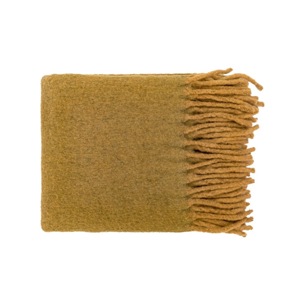 Plaid frangé en laine 1 plaid frangé en laine, tissage effet chiné, CRUMBLE, coloris Miel chiné, thème fog