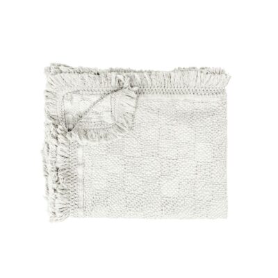 plaid en coton alvéolé FLIRT avec finition en passementerie et franges, coloris plume, thème WILD