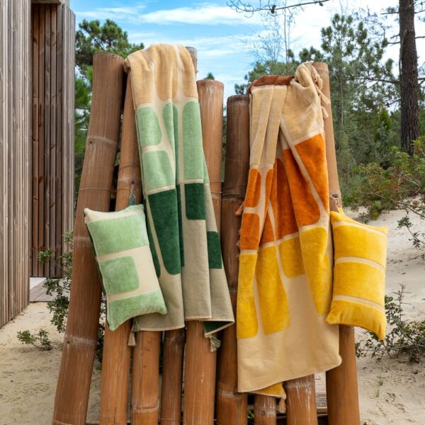 Draps de plage en éponge à motifs colorés, modèles PINEDE thème Bain de Soleil