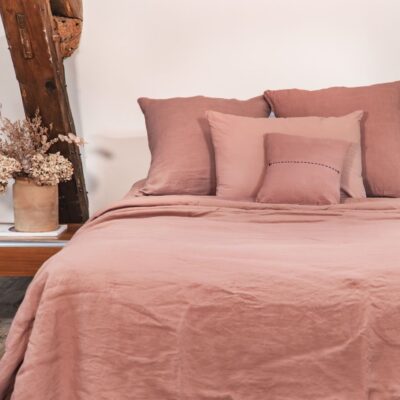 Linge de lit en lin lavé et coton de percale coloris Rosebud