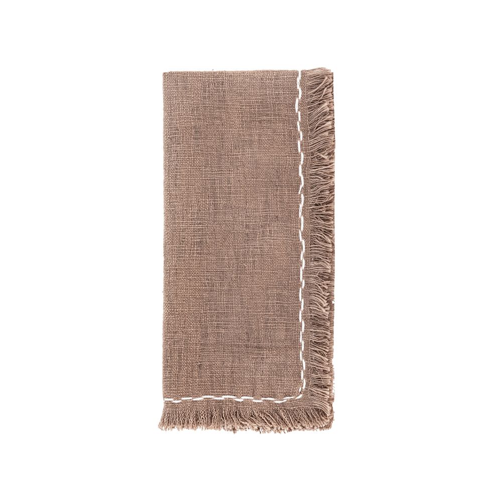 Lot de 2 serviettes de table en coton flammé 1 Lot de 2 serviettes de table en coton flammé MARINARA en coloris Rhum du thème MAMA MIA