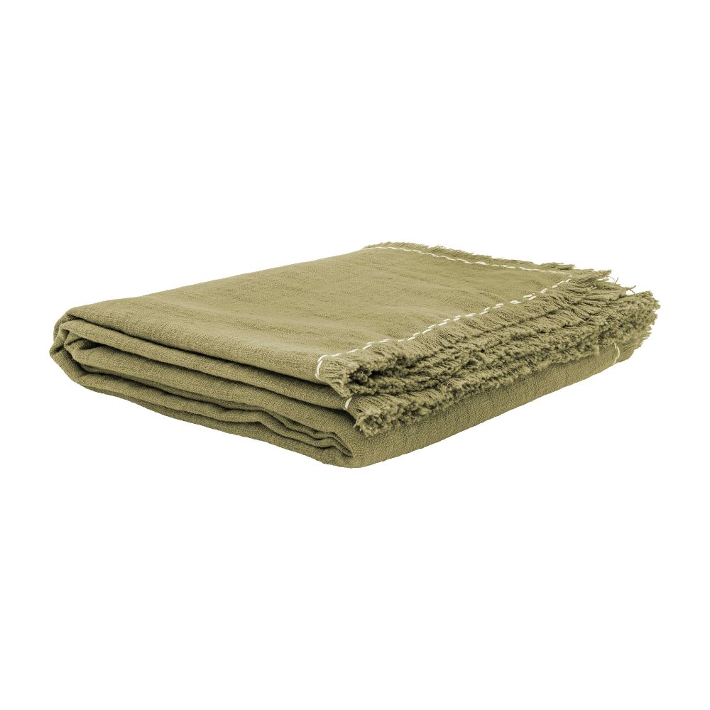 Nappe carrée en coton flammé 170x170 cm 4 Nappe carrée en coton flammé MATRIJANA en coloris Pesto thème MAMA MIA