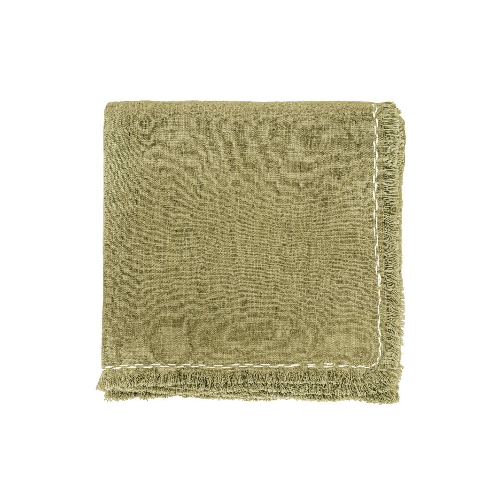 Nappe carrée en coton flammé 170x170 cm 1 Nappe carrée en coton flammé MATRIJANA en coloris Pesto thème MAMA MIA