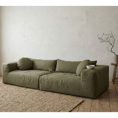Canapé en lin 4 places SLOW FAMILY Kaki
