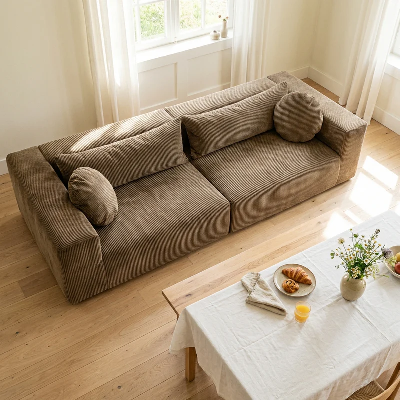 Canapé en velours 4 places, SLOW FAMILY Sépia