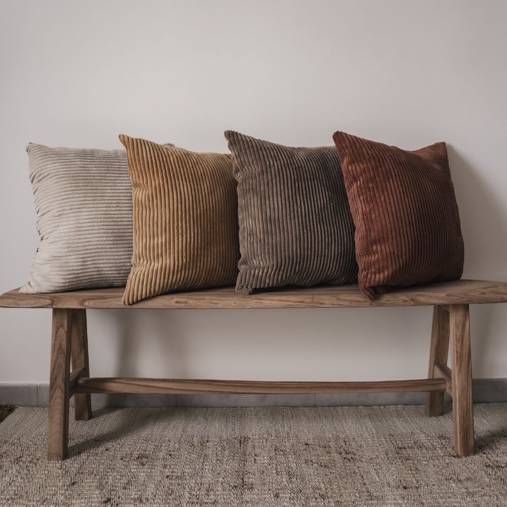 Coussin carré en velours côtelé LOOM Ivory, Sand, Mocca et Cinnamon