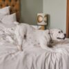 linge de lit en satin de coton taie 50x70 CHERRY taie 65x65 CHARME housse de couette CHIC coloris PLUME chien SOKIE Hotel SOCLO Toulouse ambiance fiche produit 2