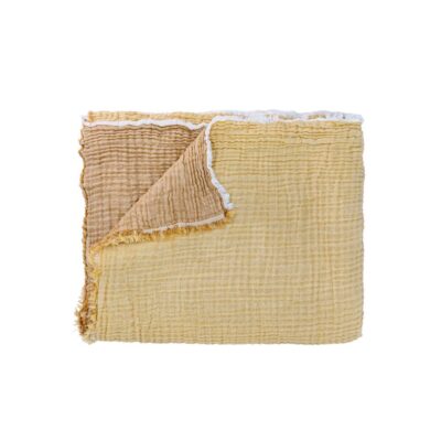 Plaid en triple gaze de coton et finition frangée, Portovecchio, coloris Sunrise, thème Fresh - Prise de vue plié