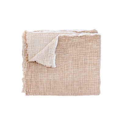 Plaid en triple gaze de coton et finition frangée, Portovecchio, coloris Sunset, thème Fresh - Prise de vue plié