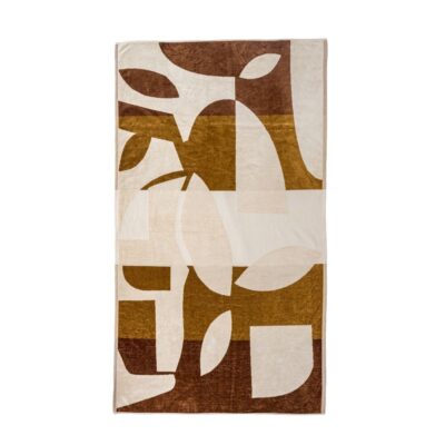 Serviette de bain ou de plage en éponge 550g à motifs abstraits ambiance 70s, DATE, coloris Café Créole, thème Tulum, à plat