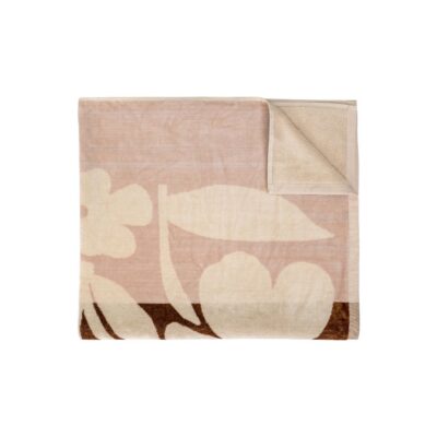 Serviette de bain ou de plage en éponge 550g à motifs fleuris ambiance 70s, DOLL, coloris Cuba, thème Tulum, de face