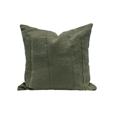 Coussin en lin 50X50cm, HORACE, coloris KAKI, thème HANDMADE