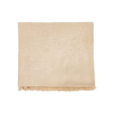 Plaid en coton flammé DONATO, coloris Poudre, thème Douce Hacienda, à plat