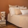 Coussins en coton alvéolé FADO et FARMER et plaid FLIRT coloris NUDE, thème WILD, coussins en coton DOMINGO et plaid DONATO, coloris POUDRE, thème DOUCE HACIENDA, housse de couette en lin et coton DOLLAR et taie d'oreiller 65x65cm coloris Safari, lampe GREEN SODA, âme philo