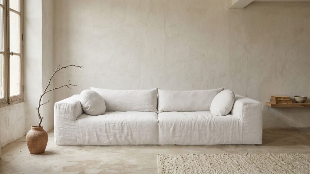 Canapé en lin 4 places SLOW FAMILY White