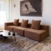Canapé modulable en jacquard URBAN COIN et SOLO Cognac