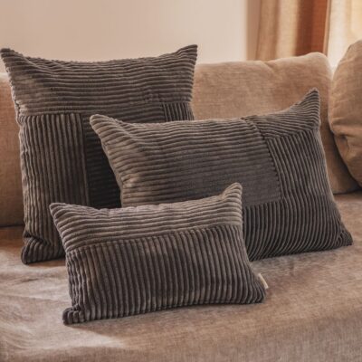 Coussin en velours côtelé thème HANDMADE coloris Cacao