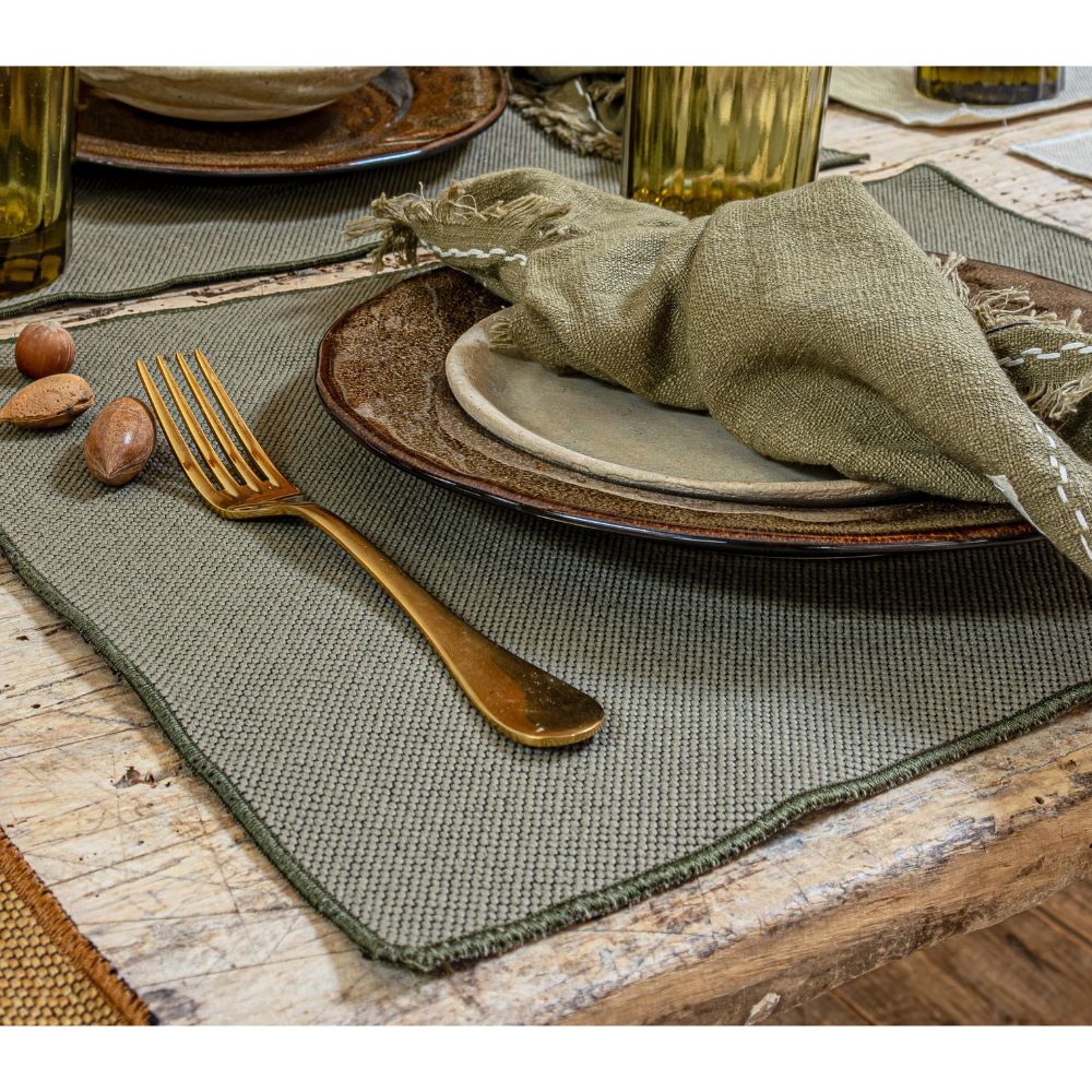 Lot de 2 sets de table finition bourdon 2 Lot de 2 sets de table finition bourdon : IWAKA Kaki