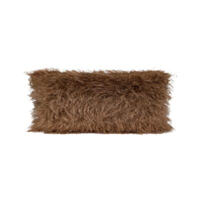 Coussin bi-face en fausse fourrure 30x60cm FLAVIE coloris Camel, thème GLAM FUR, packshot fiche produit. Face fausse fourrure